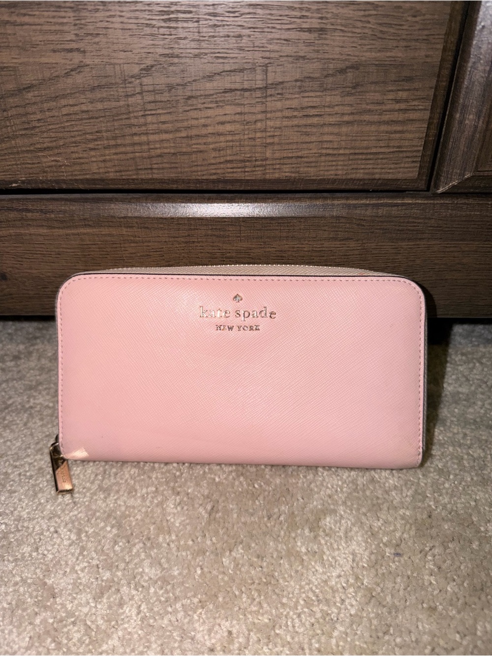 kate spade Blush Pink Zip Wallet with Gold Logo